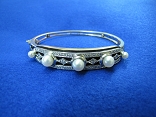 Enameled Diamond and Pearl Bangle